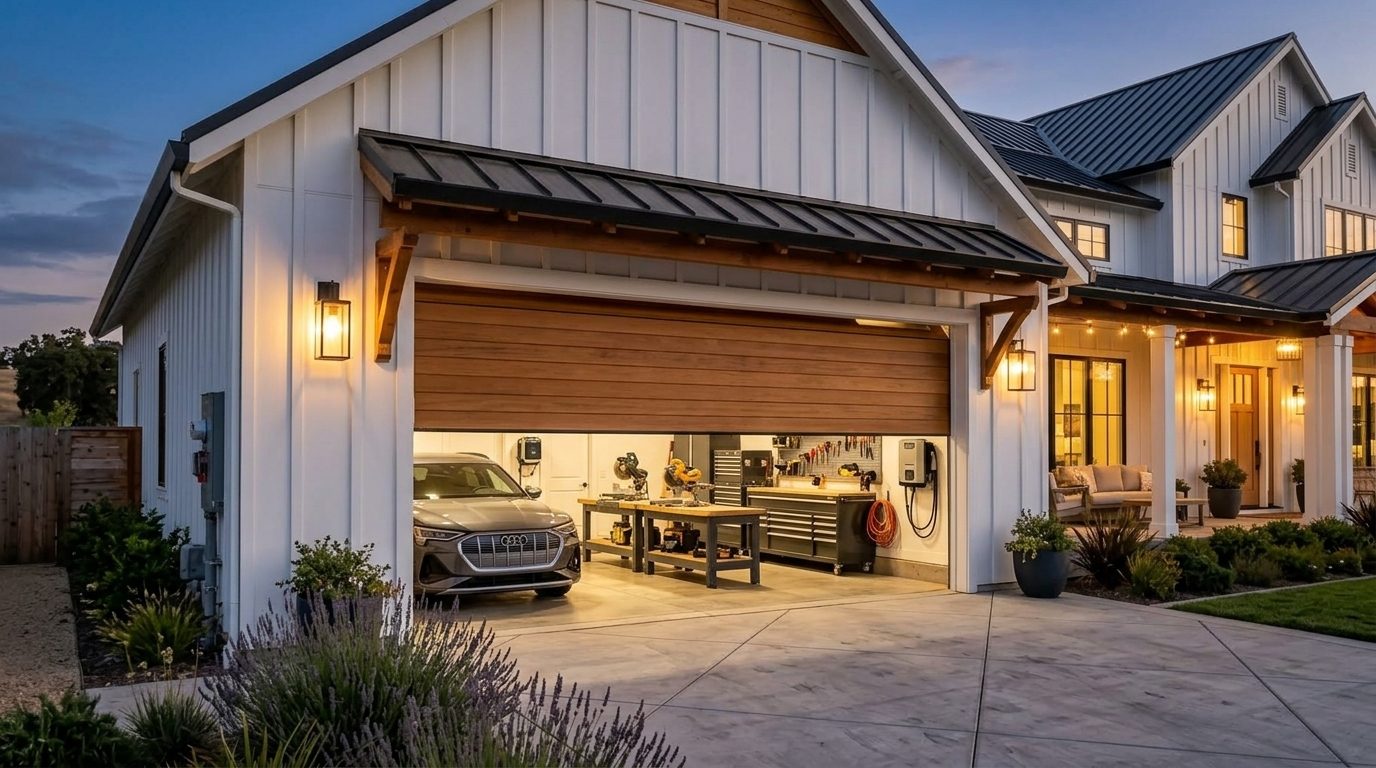 Tariq Hamdan Garage Door Roller Repair Garage Door Gliding Open Revealing Warm Illuminated Interior
